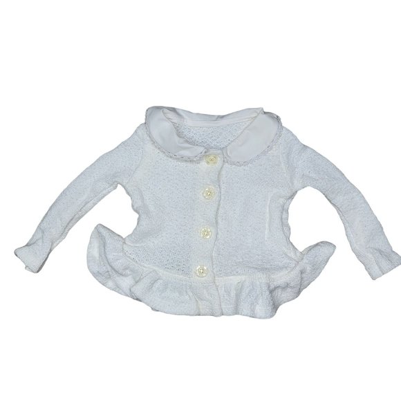 Persnickety NWT Girl white Peter Pan Cardigan Sweater ruffle 100% cotton 12 mont - Picture 3 of 6